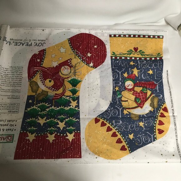 Daisy Kingdom Fabric Cut & Sew Christmas Stocking Joy Peace Love Folks Snowman - Picture 1 of 2